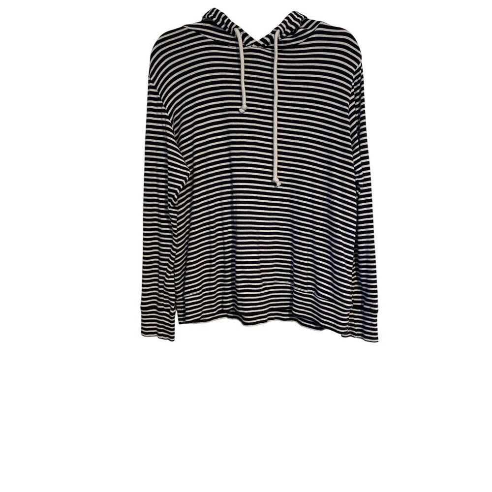 1901 Women’s XL Hooded Shirt Drawstring Striped Navy White Long Sleeve Nautical